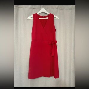 LOFT Red Sleeveless Wrap-Style Midi Dress